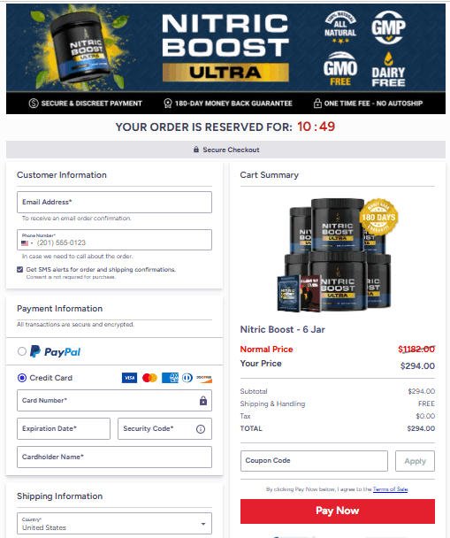 Nitric Boost Ultra secure checkout page
